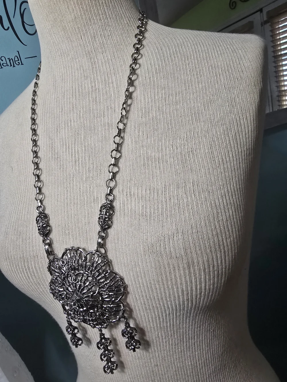 Hollycraft Silver-Tone Filigree Statement Necklace